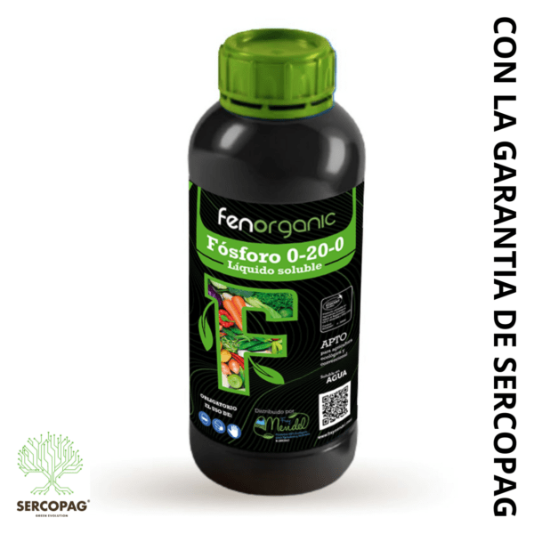 Fenorganic Fósforo 0-20-0 líquido soluble, es un fertilizante orgánico certificado, de origen mineral (roca fosfórica) y vegetal , para aportar P2O5 de alta disponibilidad a la planta.