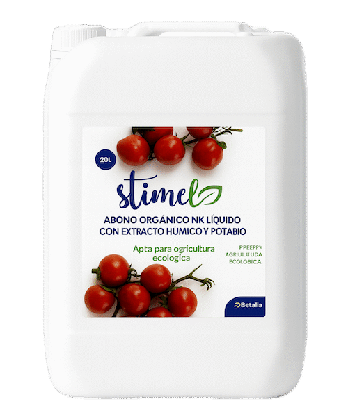 STIMEL 20L – abono orgánico NK líquido con extracto húmico y potasio para agricultura ecológica.