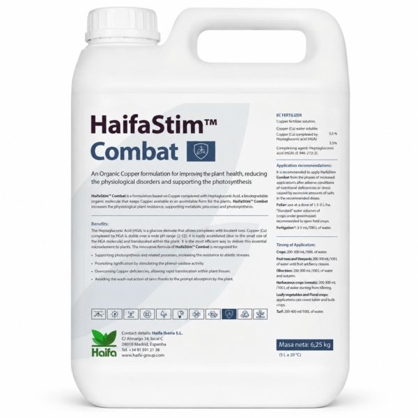 Corrector líquido con un 5,5 % de cobre hidrosoluble complejado con ácido heptaglucónico HGA. Favorece su asimilación por vía foliar y radicular y ayuda a corregir carencias de cobre. Dosis foliar: 150-400 ml/100 L. Fertirrigación: 3-5 L/ha.