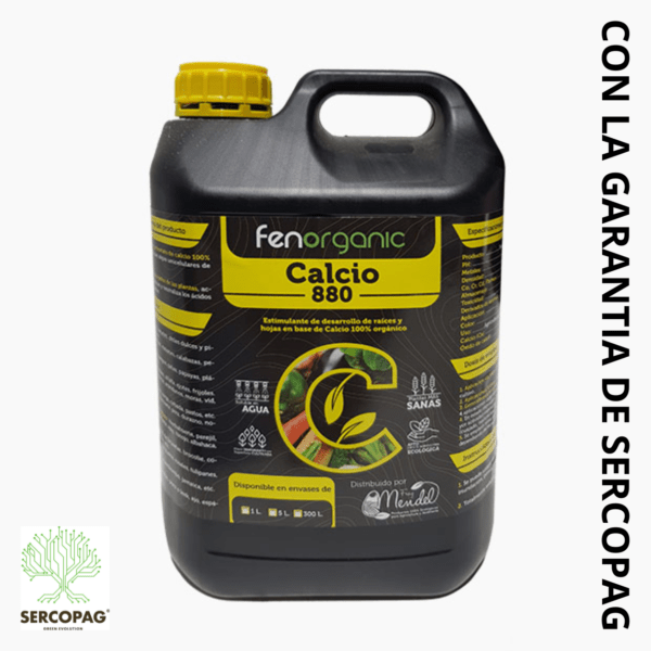 FENORGANIC CALCIO 880 PLUS, calcio líquido ecológico con algas para prevenir carencias, mejorar la firmeza y aplicar por vía foliar o riego.