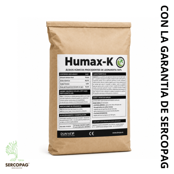 HUMAX-K sirve para mejorar la estructura del suelo, favorecer el desarrollo de raíces, retener mejor el agua y aumentar el aprovechamiento de los nutrientes.