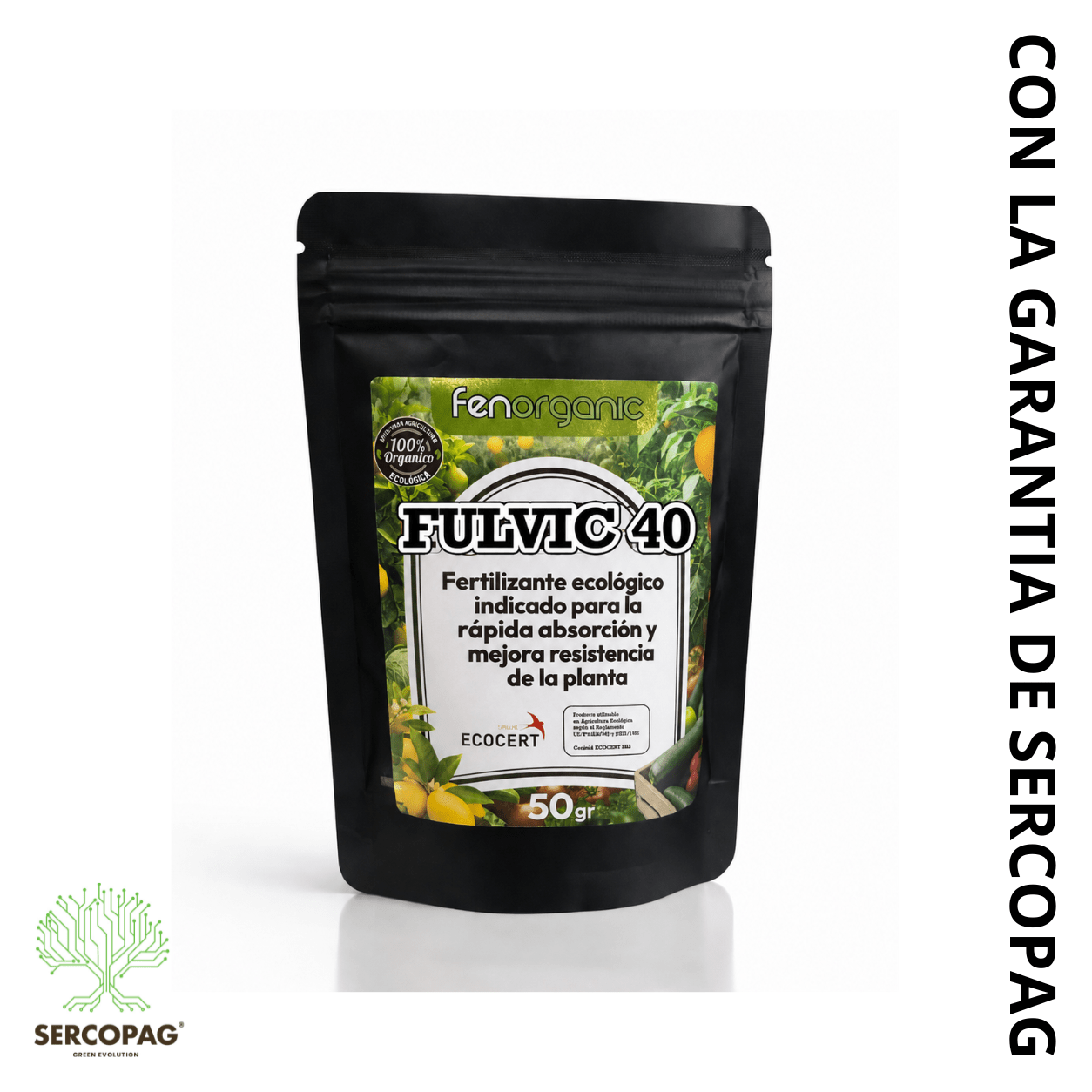 Fertilizante ecológico soluble en polvo con una elevada concentración de ácidos fúlvicos, materia orgánica, potasio y aminoácidos. Ayuda a mejorar la fertilidad del suelo, favorece la actividad microbiana y facilita el aprovechamiento de los nutrientes.